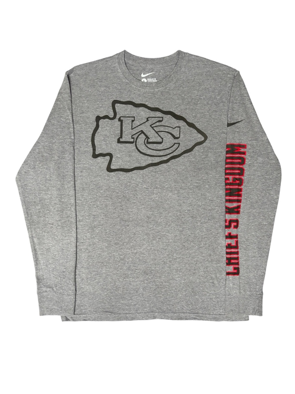 Nike Kansas City Chiefs Gray Long Sleeve Tee with Chiefs Kingdom Size L